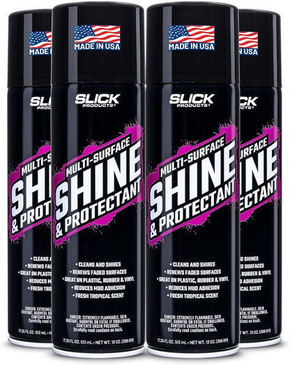 Slick Products Shine & Protectant Spray 17.35 FL OZ. - High Gloss Clear Coating Renew Vinyl, Plastic, Rubber, Trim, Tire, Car, Truck, Motorcycle, Dirt Bike (3-Pack)
