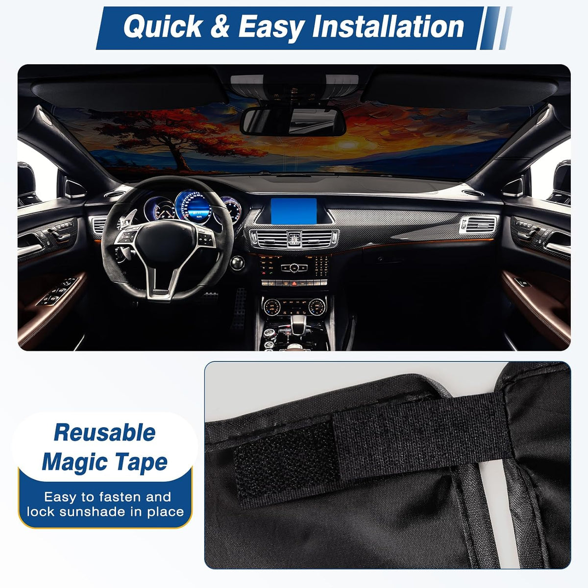 Windshield Sun Shade - Car Sun Shade Windshield, Reflector Sunshade Offers Ultimate Protection for Car Interior, Foldable Front Window Fit for Hatchback, Truck, SUV, MPV