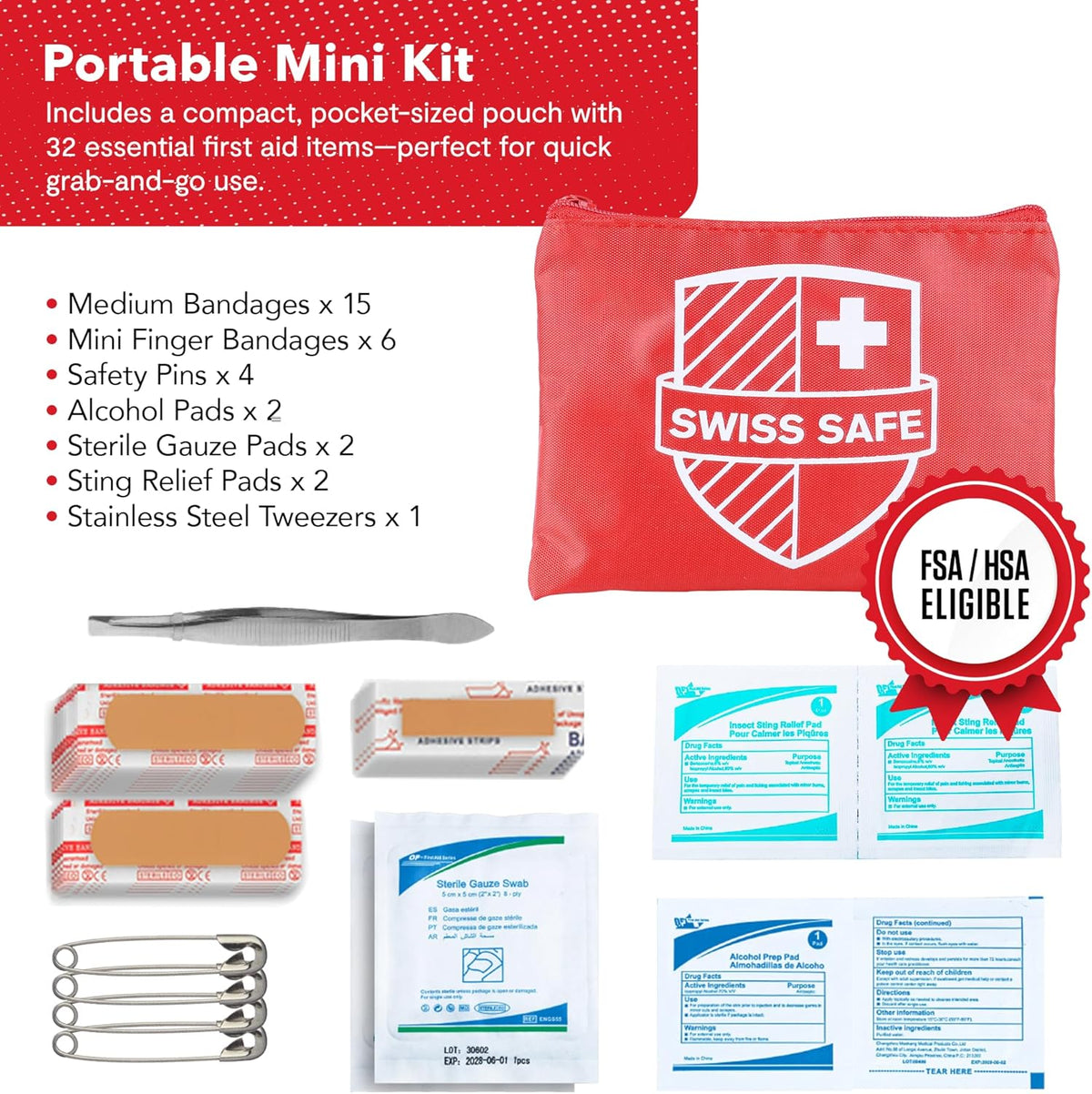 Swiss Safe 2-in-1 First Aid Kit for Car, Travel and Home, 348 Pieces, Large Hardcase with Bonus Mini Kit for Medical Emergency, Survival and Camping