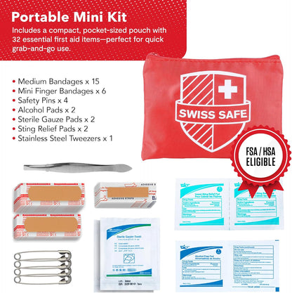 Swiss Safe 2-in-1 First Aid Kit for Car, Travel and Home, 348 Pieces, Large Hardcase with Bonus Mini Kit for Medical Emergency, Survival and Camping