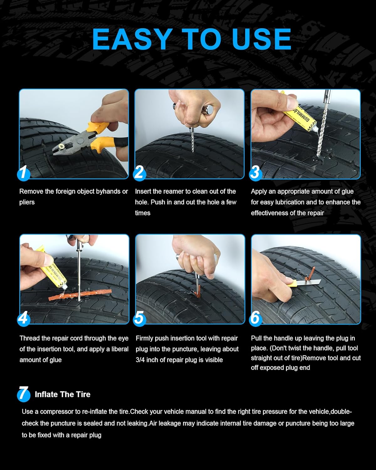 Tire Repair Kit with Plugs, Tire Plug Kit Heavy Duty Professional for Car, ATV, Motorcycle, Truck, Flat Tire Emergency Repair (Boxed Type - 16 PCs)
