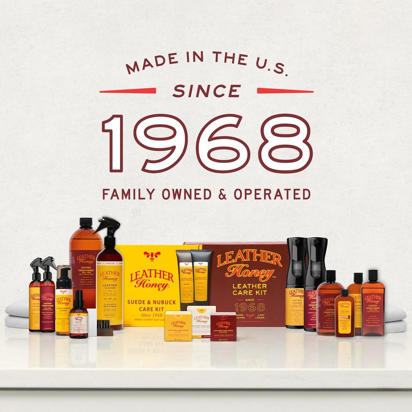 Leather Honey Complete Leather Care Kit: Cleaner, Conditioner, 2 Cloths. Non-Toxic Leather Care Made in the USA Since 1968. Restore Couches, Car Seats & Interior, Jackets, Shoes & Bags. for Any Color