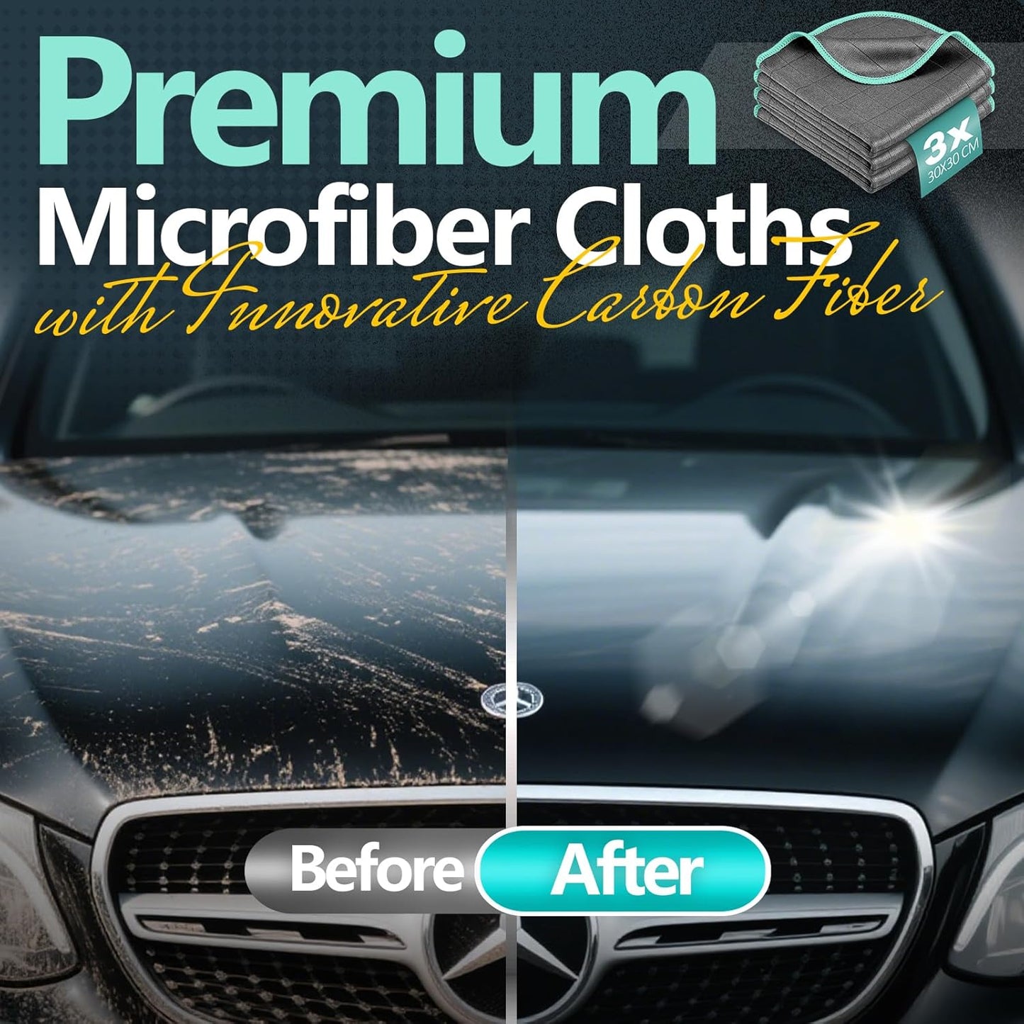 Airlab Microfiber Towels for Cars Wash Drying Thick Plush Cleaning Cloth Auto Detailing Super Absorbent for Interior & Exterior Lint Free, Streak Free, 16" X 16", 800 GSM, Pack of 4