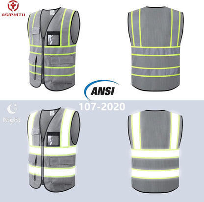 Reflective High Visibility Safety Vest for Men Women with Pockets Zipper Front Meets ANSI/ISEA Standards