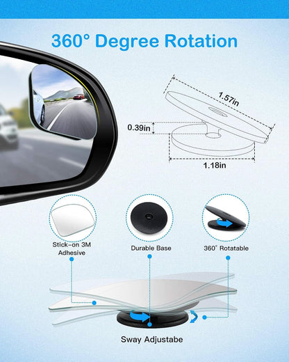 CUNCUI 2pcs Fan Shaped Blind Spot Mirror, 360 Degree Adjustabe HD Glass Blind Spot Mirrors, Frameless Convex Rear View Mirror, for any Car, Van, Suv and Trucks.