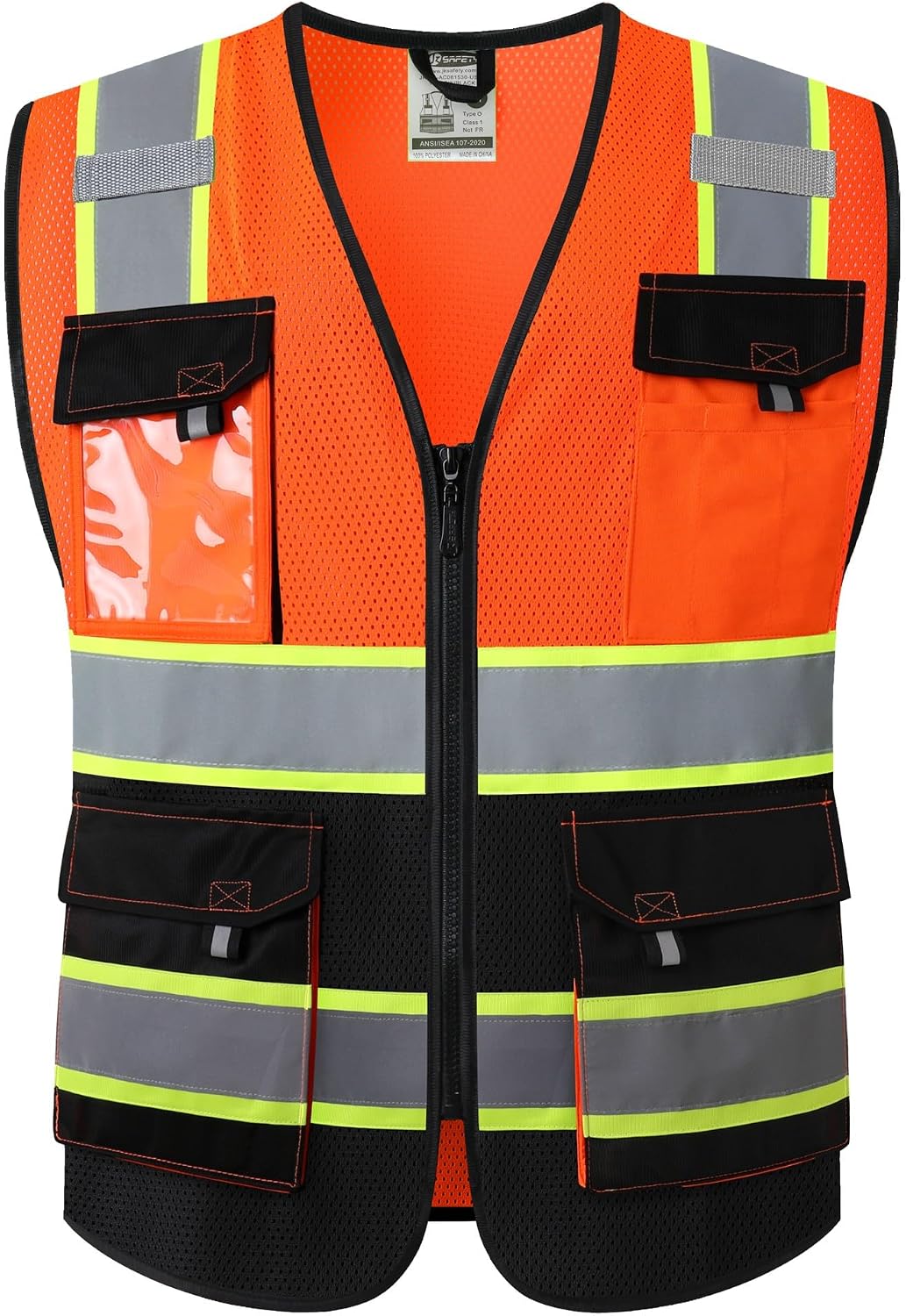 JKSafety Hi Vis Reflective Safety Vests for Men Women High Visibility Vest with Pockets Mesh Fabric Construction Safety Apparel Neon Vest for Work (220-Black L)