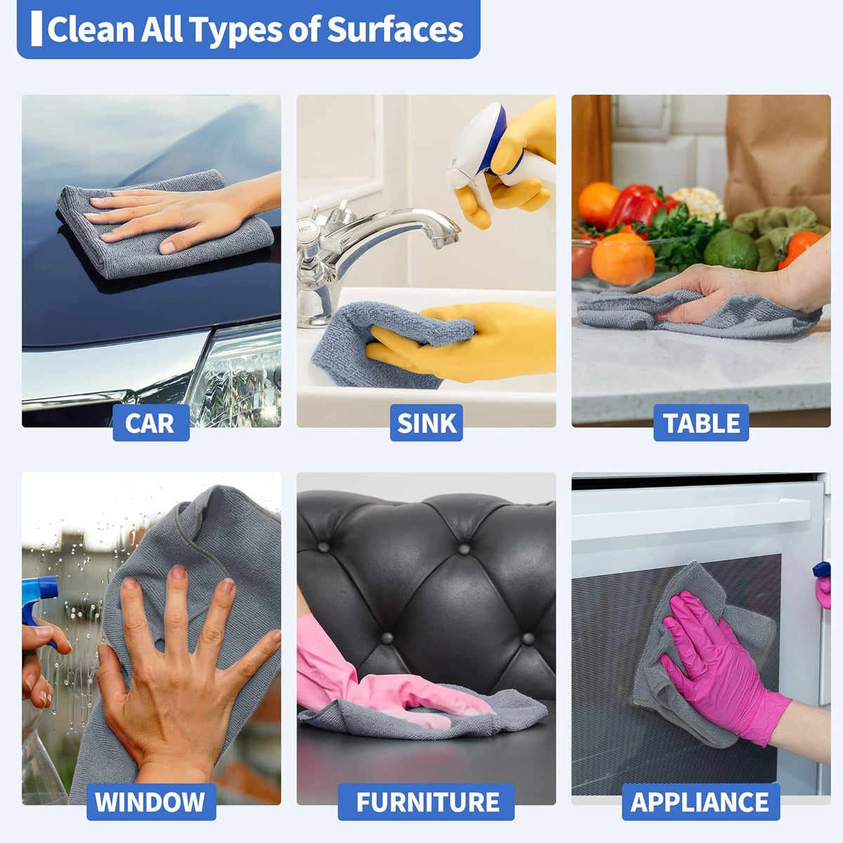 Microfiber Cleaning Cloth, 100 Pack Cleaning Rags Microfiber Towel Bulk Absorbent Lint-Free Wash Cloths, All-Purpose Shop Towels for Cars, Automotive, Garage, Home & Kitchen 11.5"*11.5"
