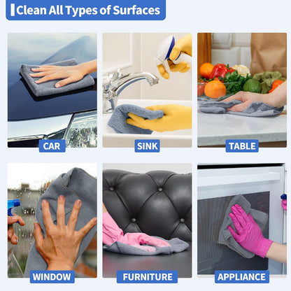 Microfiber Cleaning Cloth, 100 Pack Cleaning Rags Microfiber Towel Bulk Absorbent Lint-Free Wash Cloths, All-Purpose Shop Towels for Cars, Automotive, Garage, Home & Kitchen 11.5"*11.5"