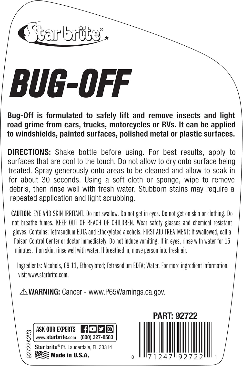 STAR BRITE Bug-Off - Bug Bit & Road Grime Remover for Cars, Trucks, Motorcycles, RVs - Excellent for Glass, Paint, Plastic & Metal