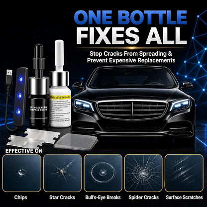 Upgraded Windshield Repair Kit for Chips and Cracks, 2026 Professional Car Glass Repair Kit with Type-C UV Curing Light, Nano Auto Glass Repair Fluid for Star, Bulls-Eye & Long Cracks, 2-Pack