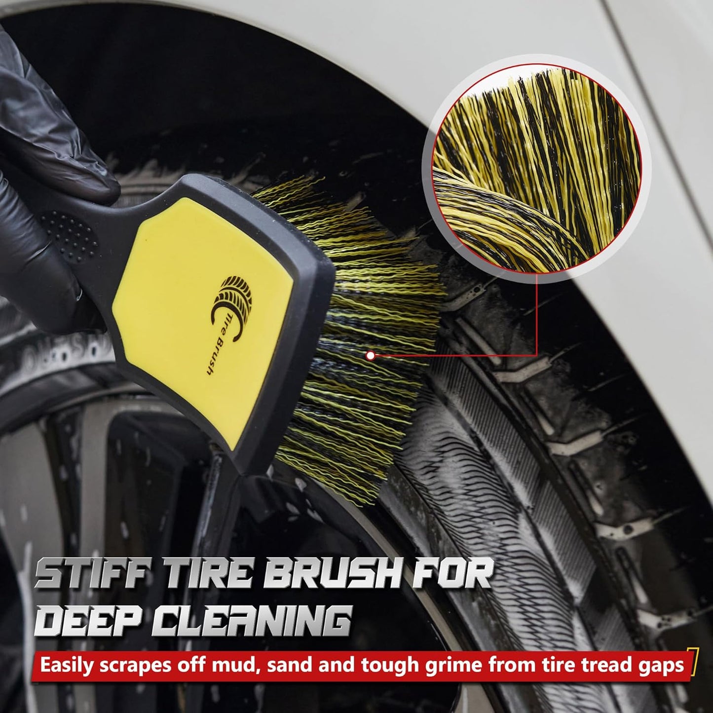 BMLEI Wheel & Tire Brush Set, 2 Pack Car Wheel Brush & Tire Cleaner Brushes, Soft Bristle Rim Brush and Stiff Tire Scrub Brush, Scratch-Free Wheel Cleaning Kit for Car Detailing, Trucks, SUVs