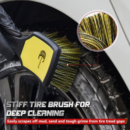 BMLEI Wheel & Tire Brush Set, 2 Pack Car Wheel Brush & Tire Cleaner Brushes, Soft Bristle Rim Brush and Stiff Tire Scrub Brush, Scratch-Free Wheel Cleaning Kit for Car Detailing, Trucks, SUVs