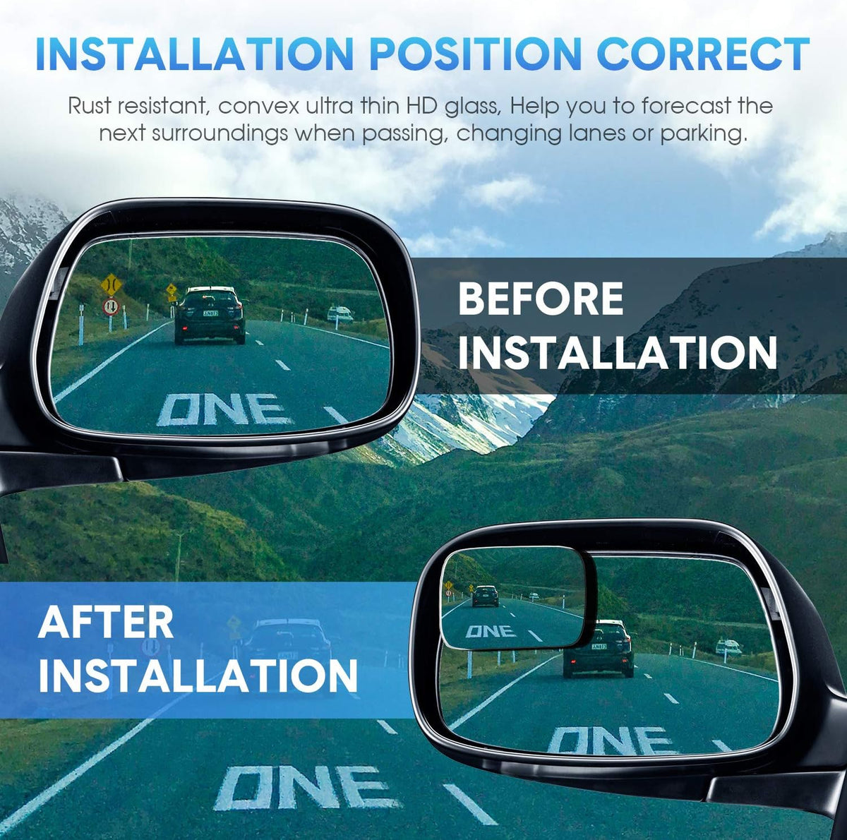 BBTO 4 Pcs Blind Spot Car Mirror 360 Convex Degree Adjustabe Glass Traffic Safety Rear View Mirror Spot Frameless Adjustable Self Adhesive Angle for Larger Image Exterior Accessories (Rectangle)