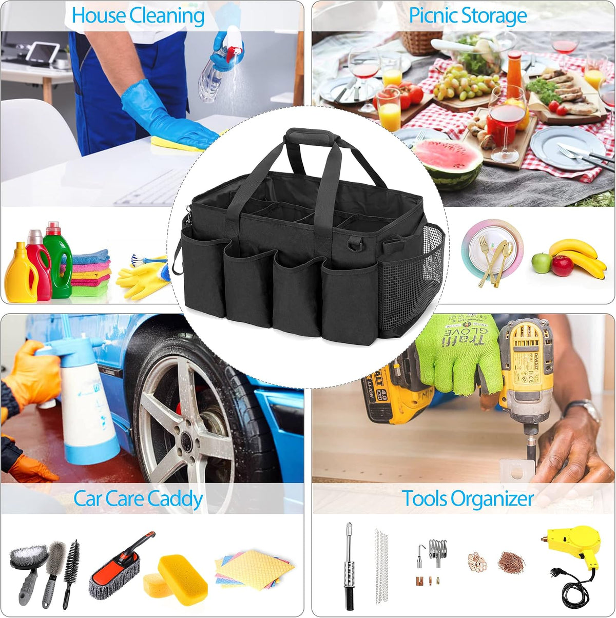 HODRANT Extra-Large Cleaning Caddy, Organizer with Handles for Cleaning Tools & Products Storage, Large Capacity Tote Bag for Car, Home & Housekeeping Work, Gray