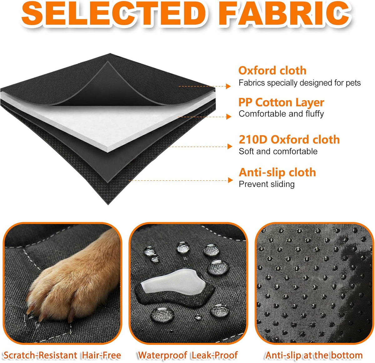 IJVAE SUV Cargo Liner for Dogs, Waterproof Dog Trunk Cover with Bumper Flap Protector, Pet Cargo Mat for SUVs Sedans Vans, Non-Slip Scratchproof Dog Seat Cover，Large Size Universal Fit, Black