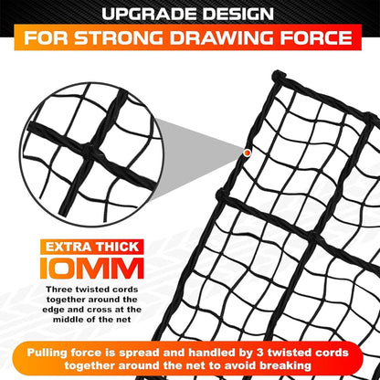 [Premium] 4'x6' Heavy Duty Cargo Net Stretches to 8' x 12', Extra Thick 10mm Cord Bungee Cargo Netting for Pickup Truck Bed, Roof Rack Net & 12 PCS Steel Carabiners