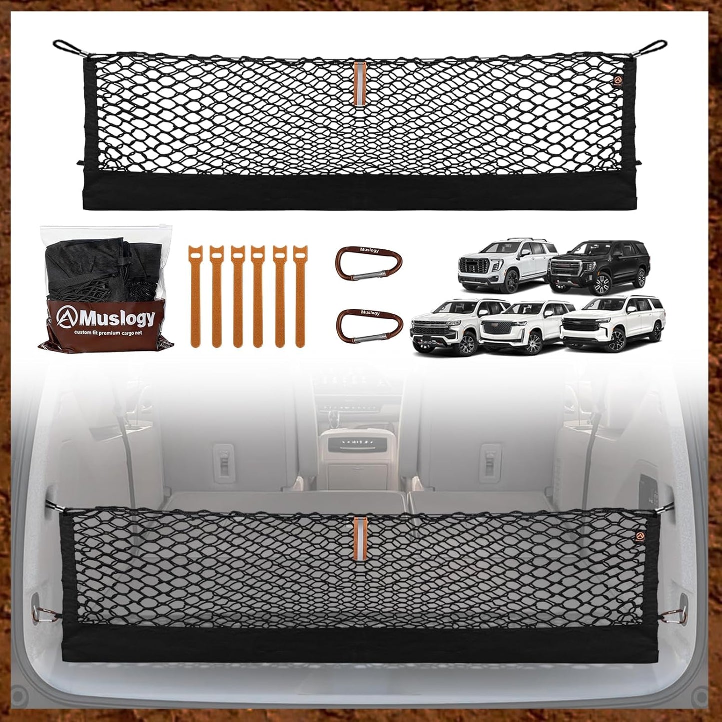 Muslogy Truck Bed Cargo Net Trunk Netting Compatible with 2023-2025 2026 Honda CR-V Accessories, Pickup Cargo Organizer SUV Sedan Storage Net w/Heavy Duty Carabiners - Colors B