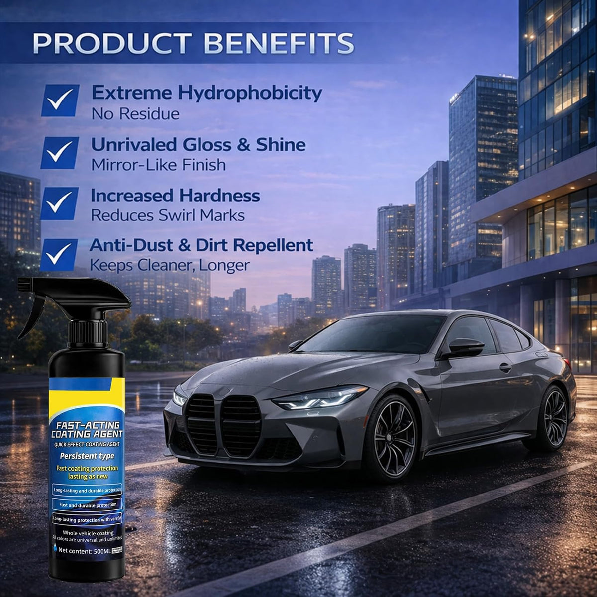 Quick Effect Coating Agent for Cars, 2026 Upgrade Nano Quick Coat Restore Spray, Car Nano Ceramic Coating Spray, Extremely Hydrophobic & High Gloss Shine (16.9 floz)