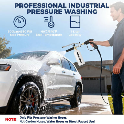 Foam Cannon for Pressure Washer, Industrial Car Wash Foam Sprayer with 1/4 Inch Quick Connector, Adjustable Soap Cannon with 5 Pressure Washer Nozzle Tips for Car Detailing, 1 Liter