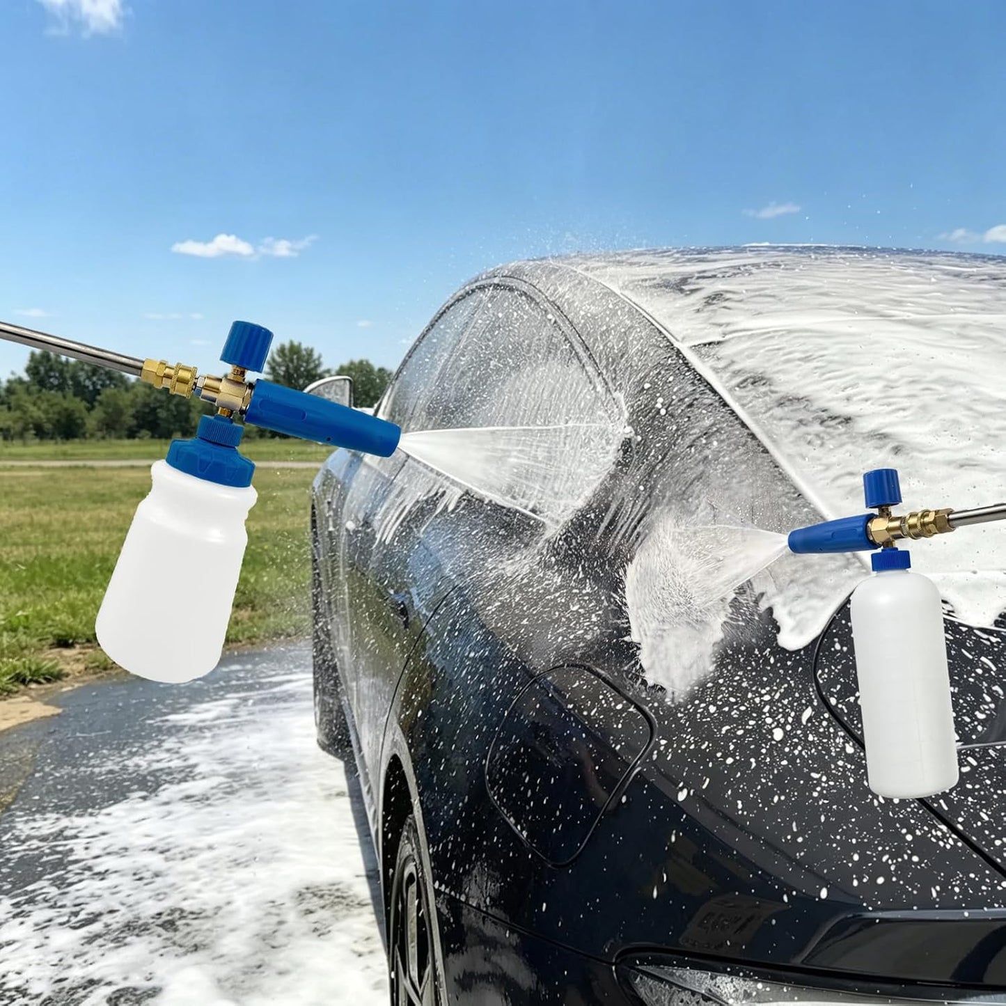 ESP Foam Cannon Snow Foam Lance Pressure Power Jet Washer Quick Release Adjustable Nozzle with 1 Liter Bottle Washing Mitts 1 Towel