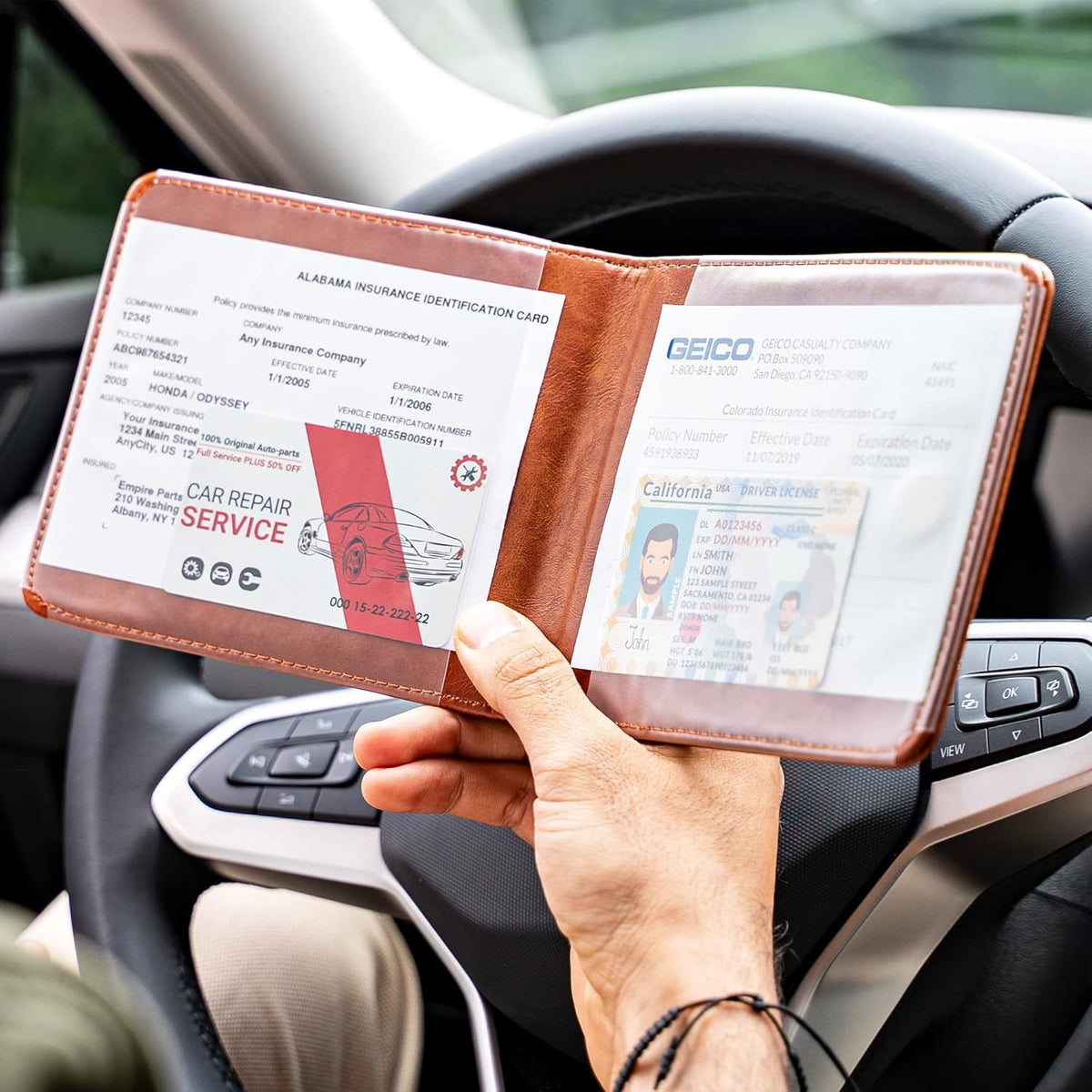 CANOPUS Car Registration and Insurance Holder, Magnetic Closure, Embossed Card Document Holder, Vehicle Glove Box Organizer, Wallet for Auto, SUV, Motorcycle, Truck, Waterproof, Car Model