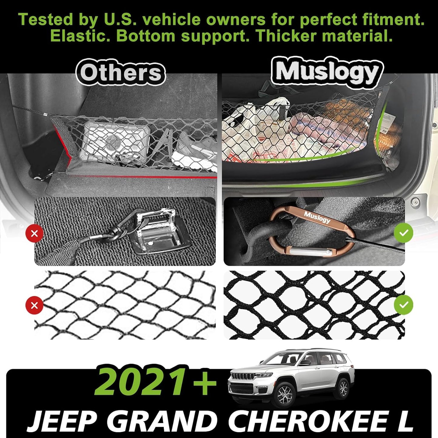 Muslogy Truck Bed Cargo Net Trunk Netting Compatible with 2023-2025 2026 Honda CR-V Accessories, Pickup Cargo Organizer SUV Sedan Storage Net w/Heavy Duty Carabiners - Colors B
