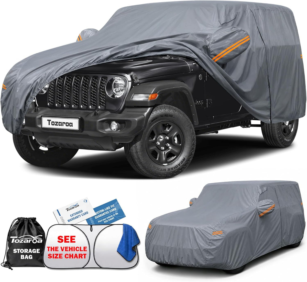 SUV Cover Waterproof All-Weather,Outdoor Full Exterior Automobiles SUV(Length 182-190 inch) with Windshield Sun Shade Universal Fit Toyota RAV4,CRV,Model Y,Q5,Size S2 (See SizeChart)