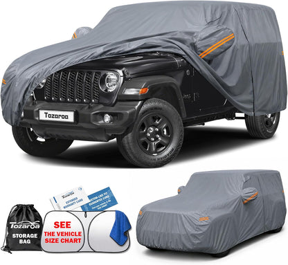 SUV Cover Waterproof All-Weather,Outdoor Full Exterior Automobiles SUV(Length 182-190 inch) with Windshield Sun Shade Universal Fit Toyota RAV4,CRV,Model Y,Q5,Size S2 (See SizeChart)