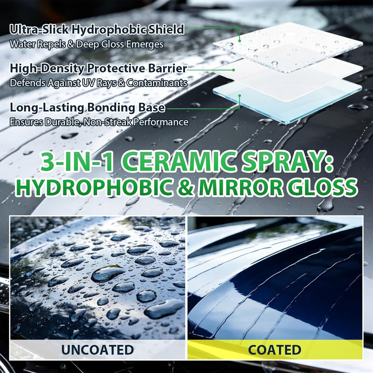 Ceramic Spray Coating 6.8oz – Hydrophobic Car Paint Sealant – Spray on & Wipe off – No White Residue – Safe on Paint Glass Trim Wheels – Includes Microfiber Towel
