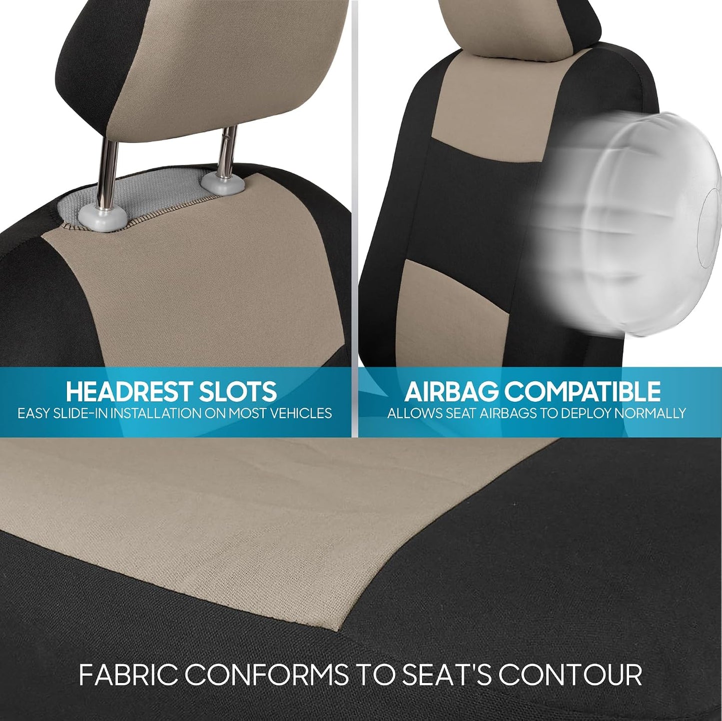 BDK PolyPro Car Seat Covers Full Set in Charcoal on Black – Front and Rear Split Bench for Cars, Easy to Install Cover Set, Accessories Auto Trucks Van SUV