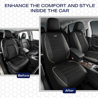 Skechers Air-Cooled Memory Foam Seat Covers,Mesh Thick Car Seat Covers,Piping Leather Car Seat Covers Front Seats,Airbag Compatible,Automotive Comfort Universal FitMost Cars,Vans,Truck,SUV,Black