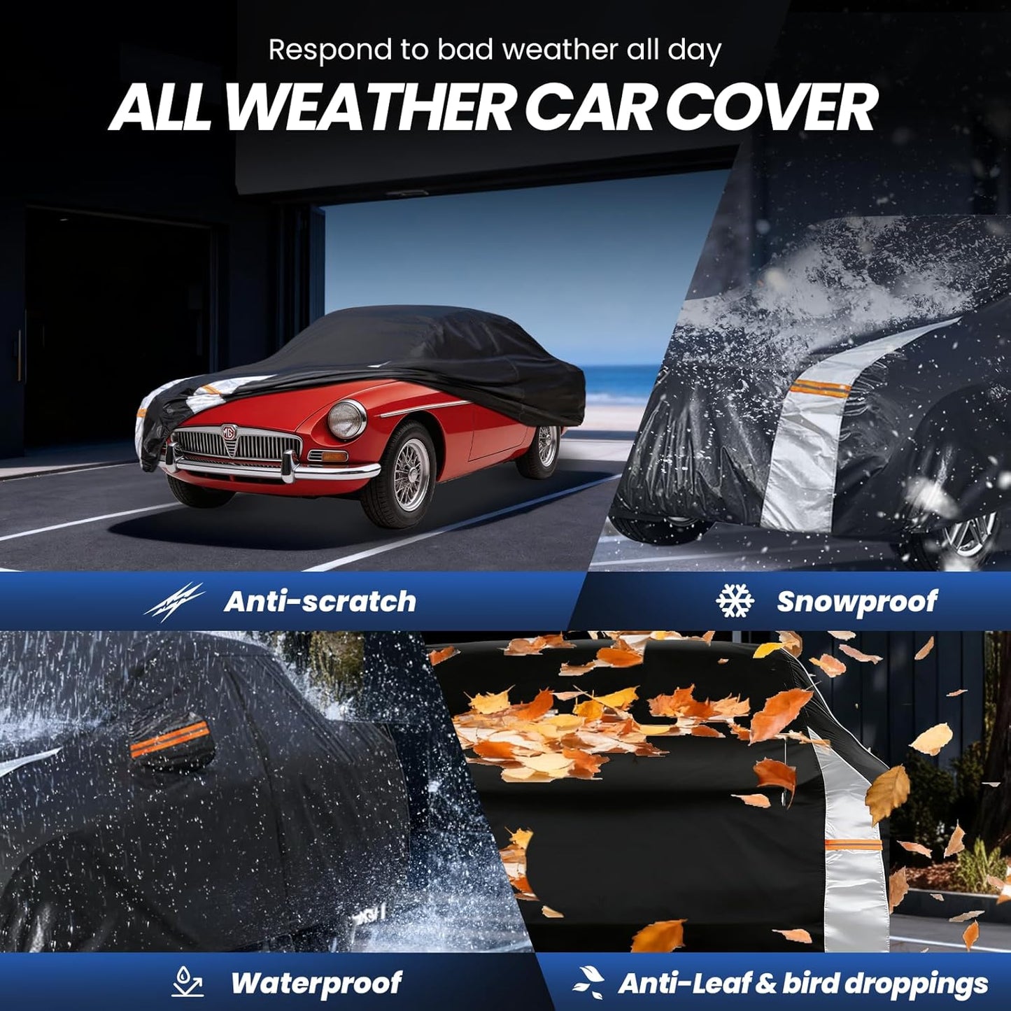 Large SUV Car Cover for Chevy Suburban 100% Waterproof All Weather, Heavy Duty Outdoor Full Exterior Covers Rain Sun Wind UV Protection. - Colors A