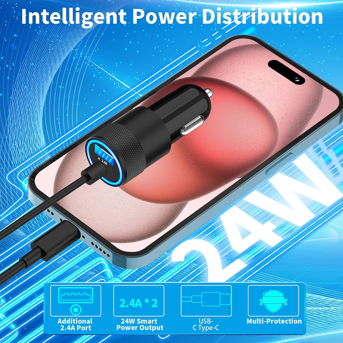 【MFi Certified】iPhone 17 Car Charger Fast Charging, Braveridge 75W USB C PD&QC Car Power Cigarette Lighter USB Charger with 6FT Type C Coiled Cable for iPhone 17/17 Pro Max/16/15/Galaxy S26/S25/Pixel