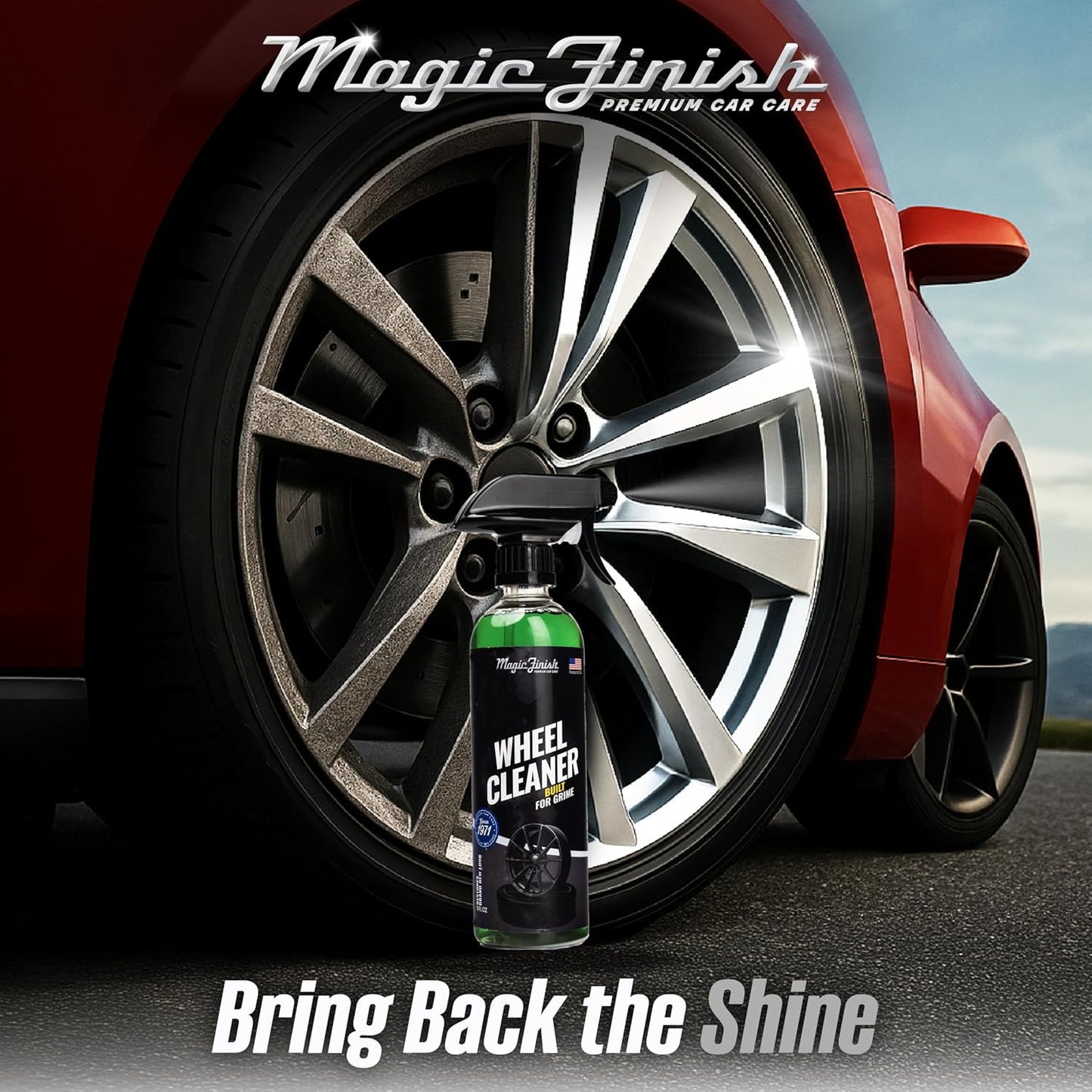 Magic Finish Wheel Cleaner (16 fl oz) – Premium Wheel Cleaner Spray for Brake Dust and Grime with Fast Cling Formula – Car Cleaning Supplies for Chrome, Alloy, Painted Wheels & Powder-Coated Finishes