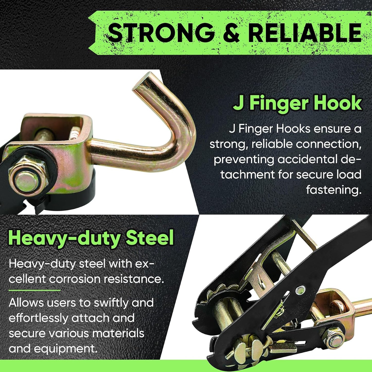 4 Pack Car Tie Down Straps for Trailers 2" x 96" - 9900LBS Break Strength - Tire Ratchet Straps with J Finger Hooks for Hauling UTV, SUV, Truck, Any Cars