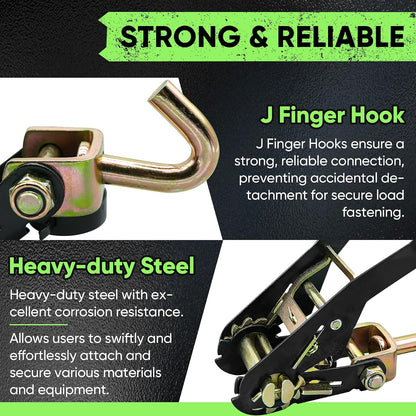 4 Pack Car Tie Down Straps for Trailers 2" x 96" - 9900LBS Break Strength - Tire Ratchet Straps with J Finger Hooks for Hauling UTV, SUV, Truck, Any Cars