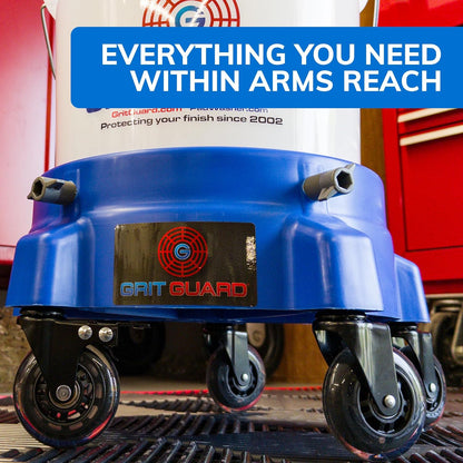 GRIT GUARD Bucket Dolly with Wheels - Rolling Detailing Wash Bucket with 5 Wheels and 2 Locking Casters Compatible with 2.5, 4, 5 and 6 Gallon Buckets (Red, 2" Roller Bearing) - Made in the USA
