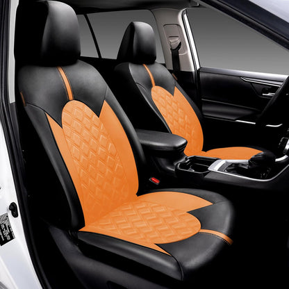 CAROMOP Luxury PU Leather Car Seat Covers Full Set-Waterproof Seat Protectors with Split Bench Seat Covers for Cars-Universal Cars Interior Covers for Sedans, SUVs, Pick-up Trucks(Gray/Gray Line)