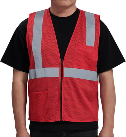 AYKRM 2 Pocket Mesh High Visibility Reflective Safety Vest for men & Women ANSI/ISEA 107 Standards
