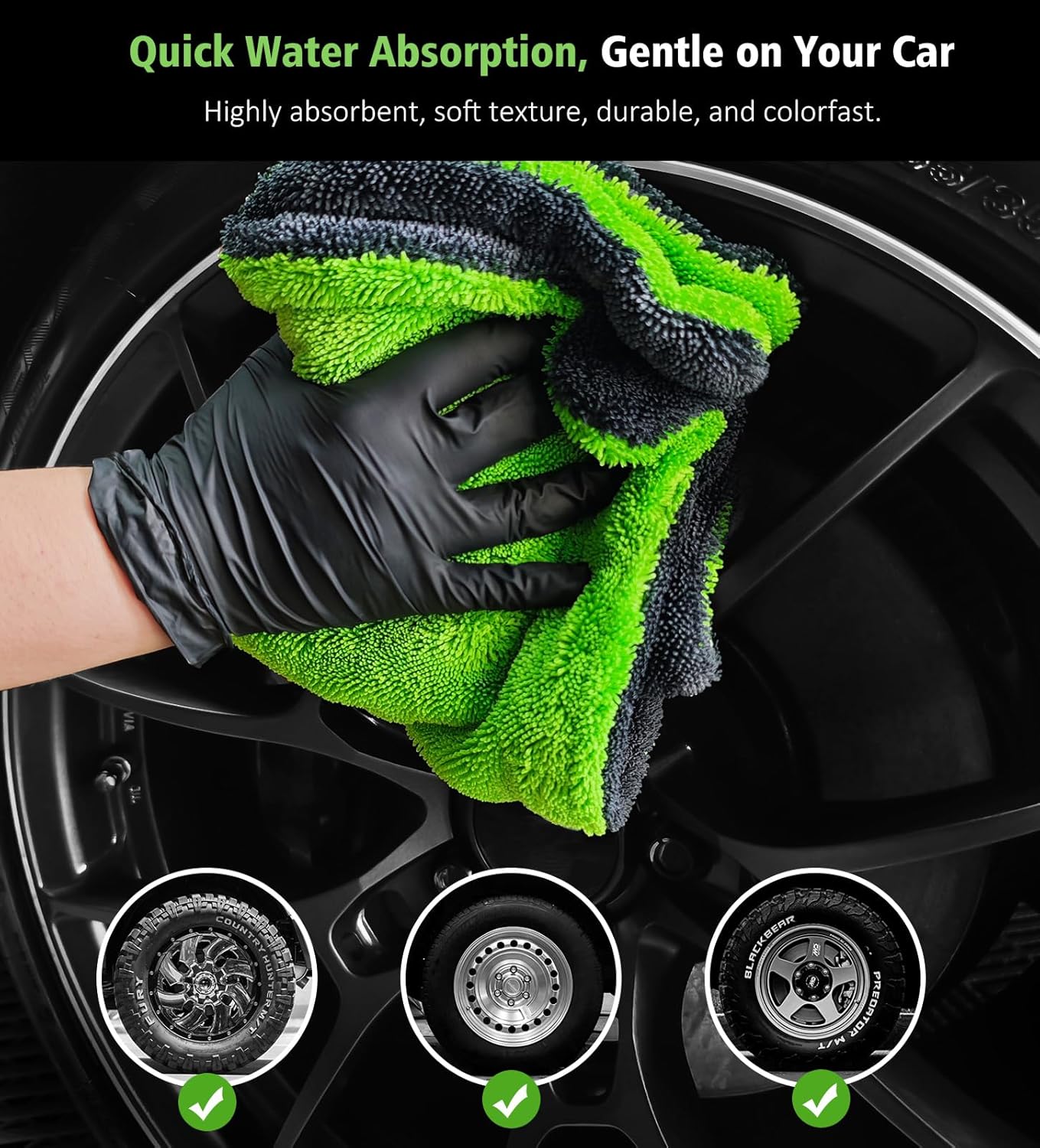 YeewayVeh 'Agile Giant' Car Drying Towel, 28x36 Inch Quick Car Wash Drying Towels, 1400 GSM Super Absorbent, Double Sided Microfiber Towels for Cars Effortless & Scratch-Free Detailing, Green