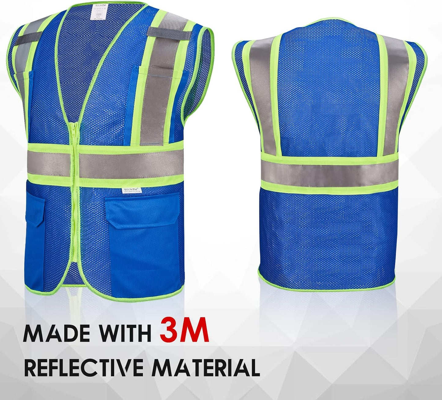 High Visibility Reflective Safety Vest with Zipper and Pockets Orange,M