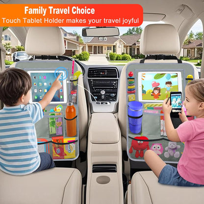 2Pack Car Backseat Organizer with Foldable Table Tray,6 Storage Pockets Car Storage Organizer with Tablet Holder,Car Seat Back Protectors Kick Mats Travel Accessories (Black)