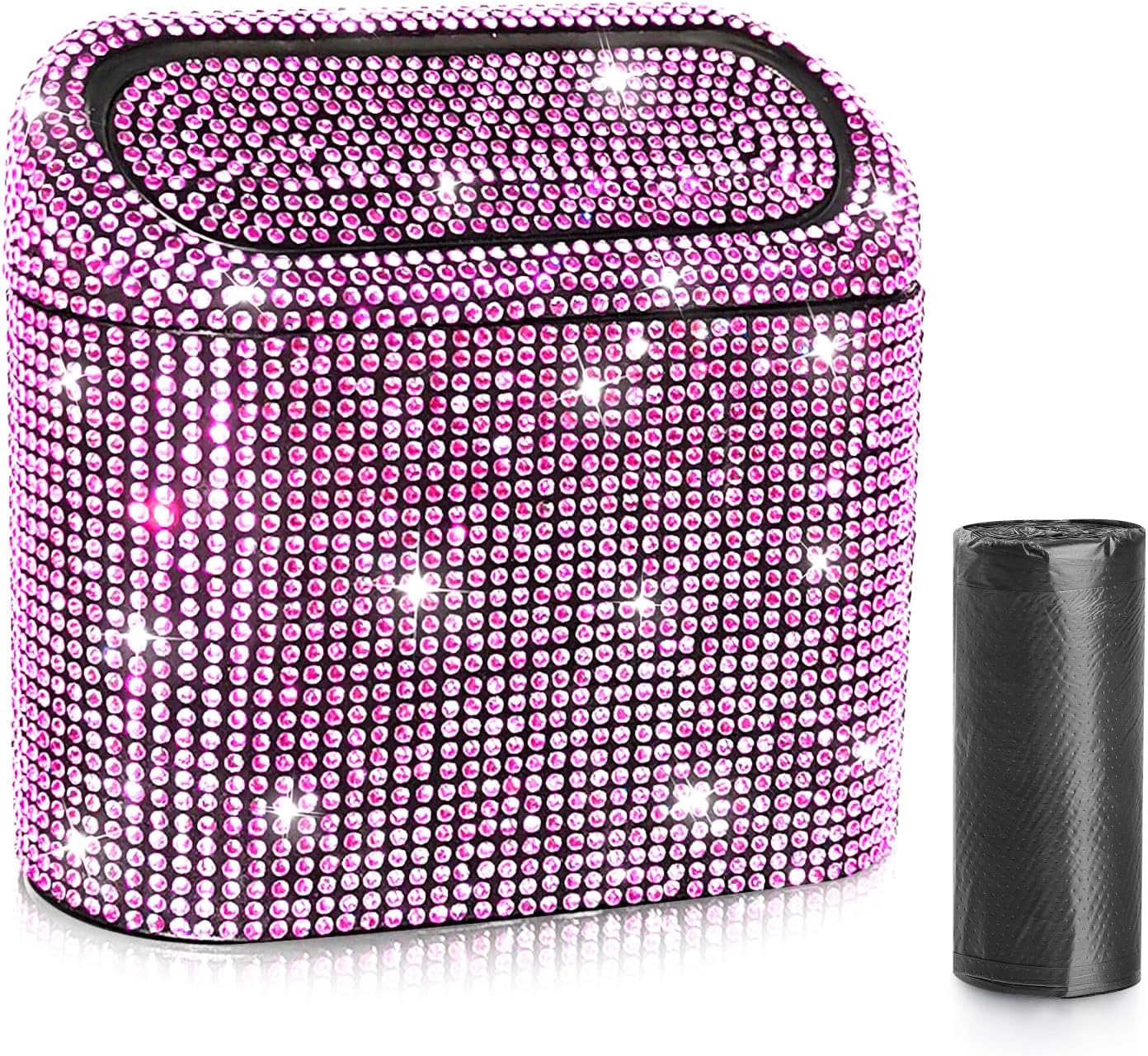 Accmor Car Trash Can with Lid, Mini Auto Dustbin Garbage Organizer Holder 2 Packs, Automotive Storage Container Bin with 60 Pcs Bags for Vehicle, Home, Office