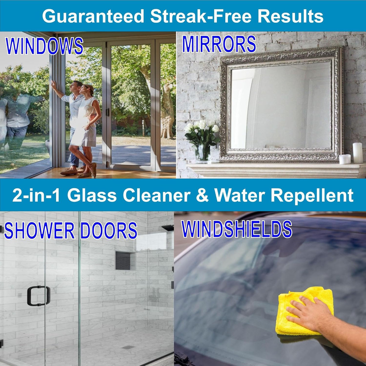 Glass CPR 2-in-1 Glass Cleaner and Water Repellent, 22 oz Spray plus 2 Microfiber Applicator Towels, Streak-Free for Shower Doors, Windshields, Mirrors, Hard Water Stain Formula, Made in USA