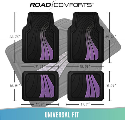 Road Comforts Car Floor Mats Full Set – Front & Rear Car Floor Mats with Aluminum Design, Anti-Slip Backing, All-Weather Protection, Trim-to-Fit Car Mats for Most Sedans, SUVs & Vans -All Pink
