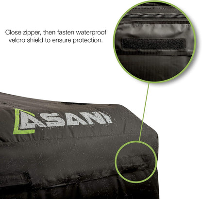 Asani Waterproof Car Roof Top Cargo Carrier Bag with 8 Heavy-Duty Straps and Buckles | Weatherproof Luggage Roofbag for Rooftop Racks | Car Topper Bag for Sedan, SUV, Vans & More (15 Cubic Feet)