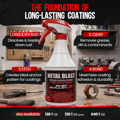 RUST BULLET Metal Blast - 24 Oz - Rust Remover & Metal Prep, Cleaner & Conditioner for Superior Adhesion, Eliminates Grease, Contaminants & Corrosion