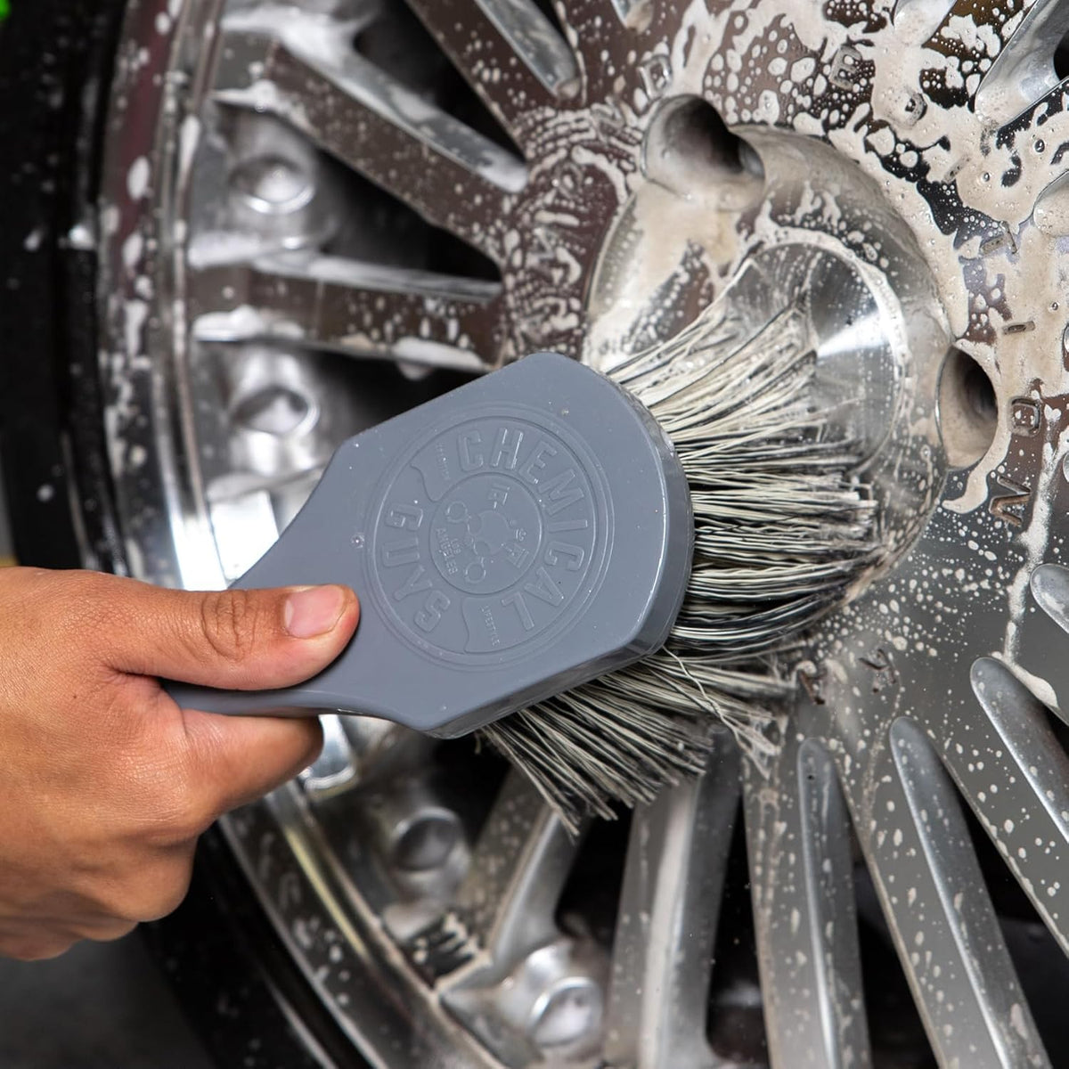 Chemical Guys Wheelie All Exterior Surface and Wheel Brush, Wheel Cleaner Brush with Soft Bristles, Safe Cleaning of Rims, Tires, and Exterior Surfaces on Cars, Trucks, Motorcycles, RVs, & More, Green