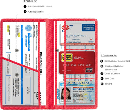 TOURSUIT Car Registration and Insurance Card Holder, Vehicle License Document Glove Box Compartment Organizer, Essential Car Wallet Case for Driver Auto Owners (Carbon Blue)