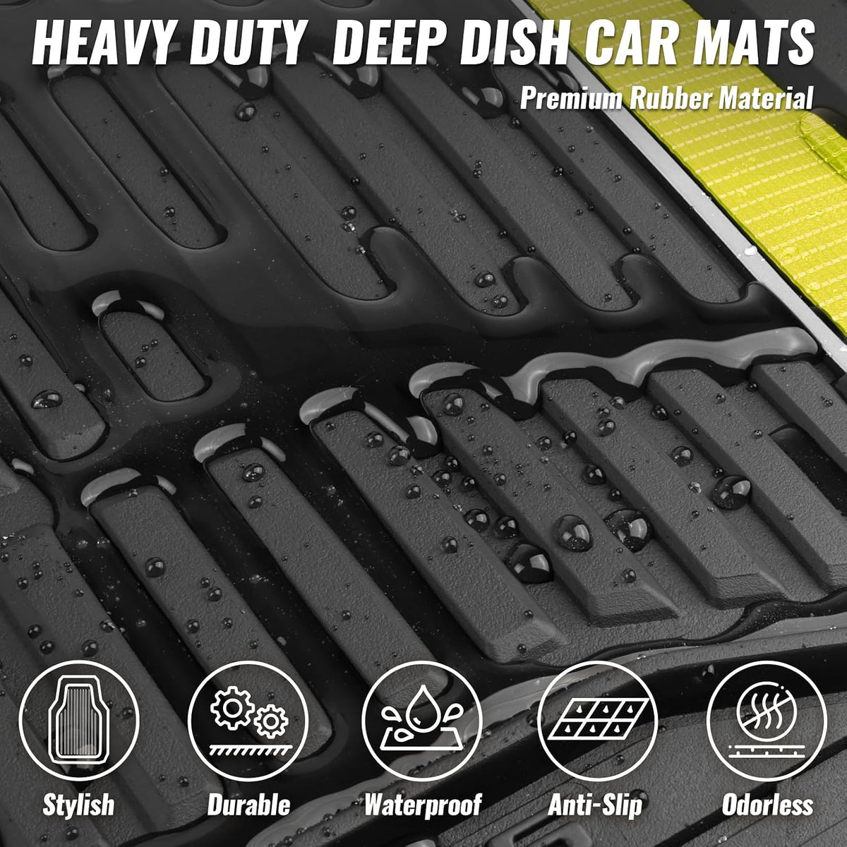 CAR PASS Heavy Duty Rubber Car Floor Mats, Deep Waterproof Car Floor Mats All Weather, Aluminum Film Floor Mats for Cars Non-Slip Universal Trim to Fit for SUVs Trucks Sedans Vans, Black Grey Metallic